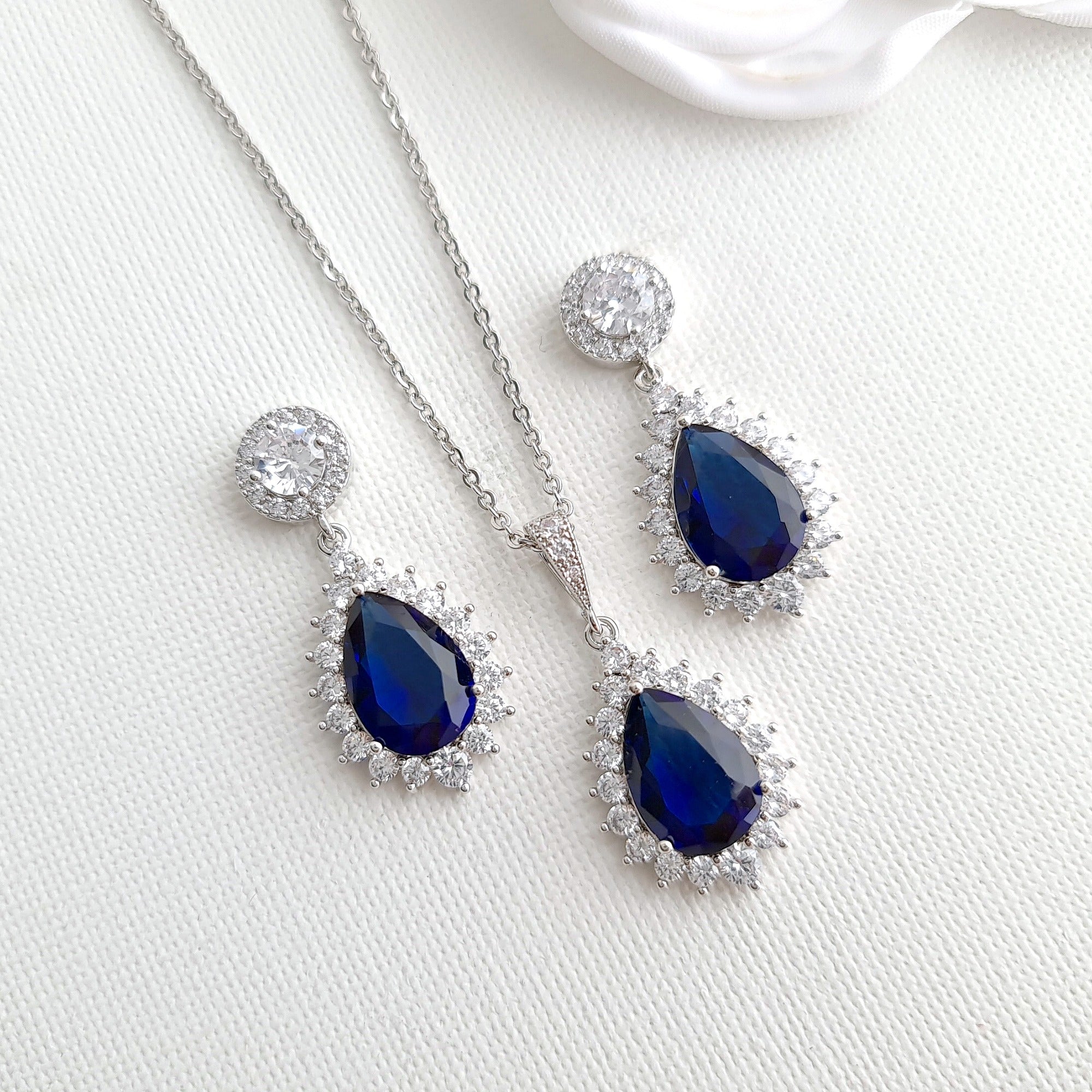 Earrings - Silver with Dark Blue Jewels - The Bear Den Gallery